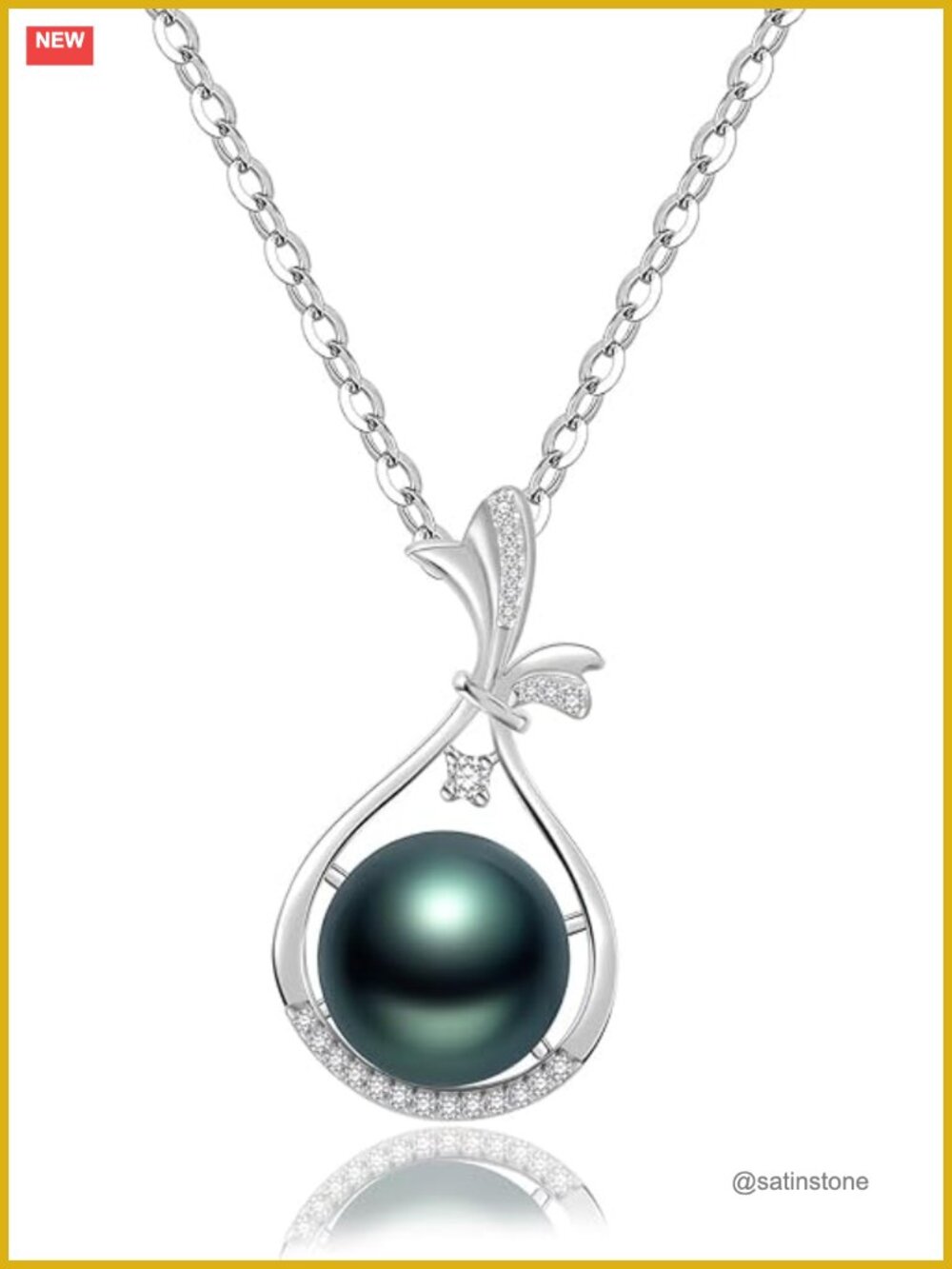 18K Gold Plated Sterling Silver Tahitian Black Pearl Pendant Necklace